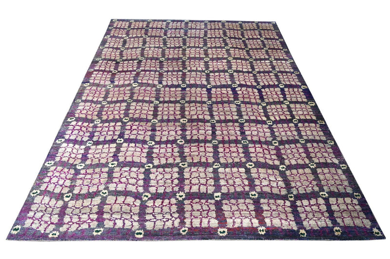 Modern Design Purple, Charcoal and Silver Hand Knotted 10x13 Recycled Silk Area Rug - The Rug Decor