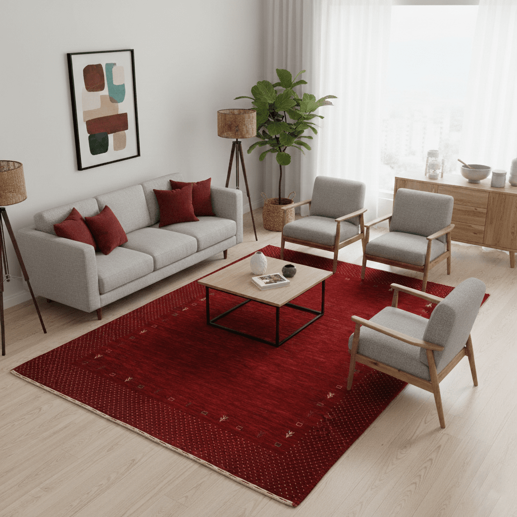 Modern Design Red Hand Loomed Wool Area Rug - The Rug Decor