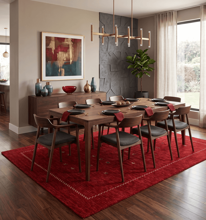 Modern Design Red Hand Loomed Wool Area Rug - The Rug Decor