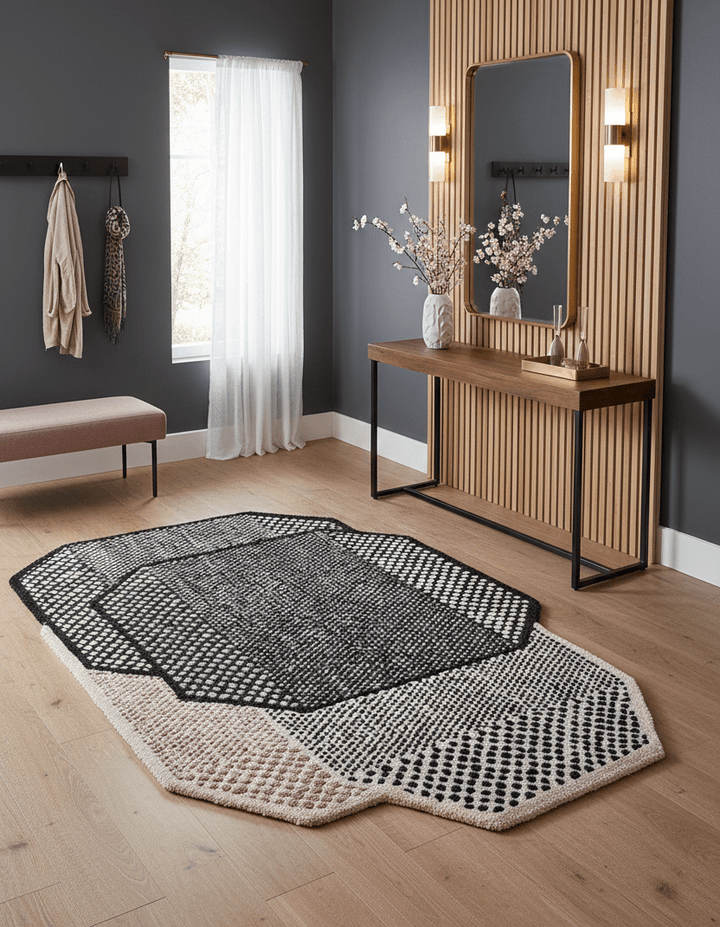 Modern Dotted Mesh Black Hand Tufted 5x8 Wool Area Rug - The Rug Decor