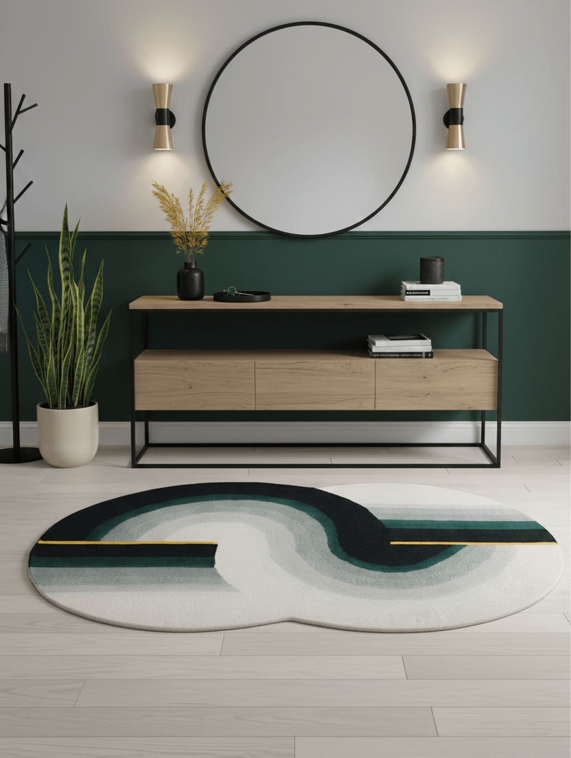 Modern Eclipse Curve Black Hand Tufted 4x6 Wool Rug - The Rug Decor