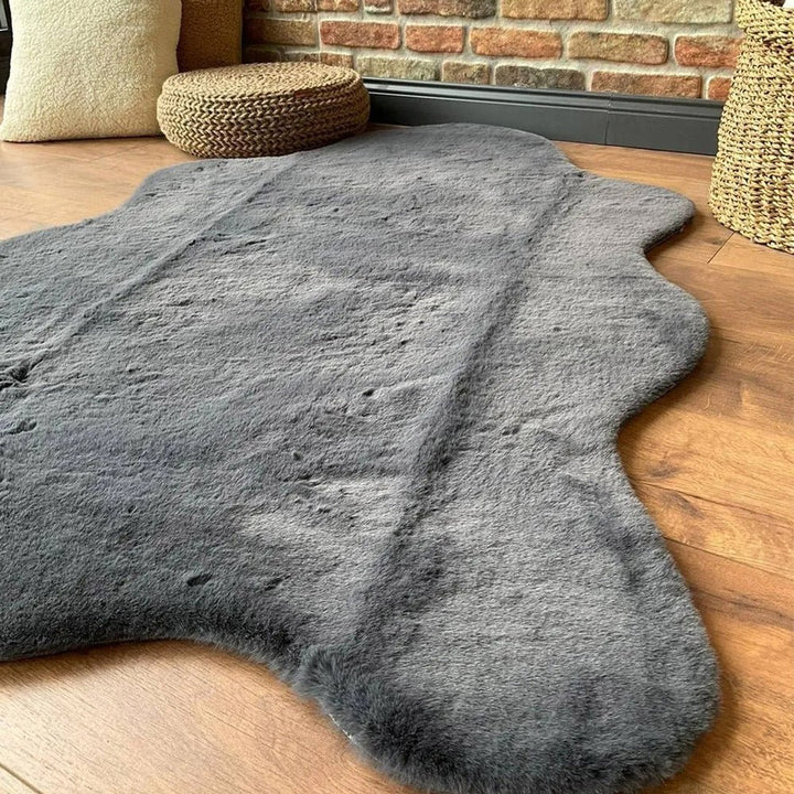 Modern Faux Rabbit Charcoal Machine Washable Silk Rug - The Rug Decor