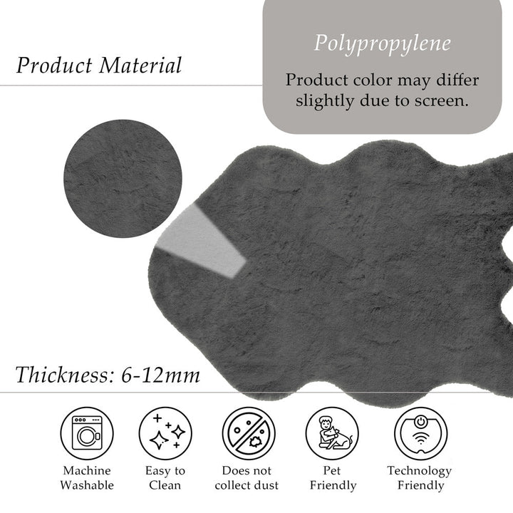 Modern Faux Rabbit Charcoal Machine Washable Silk Rug - The Rug Decor