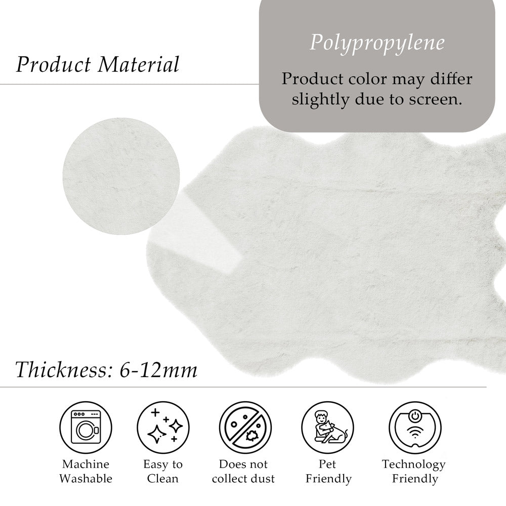 Modern Faux Rabbit White Machine Washable Silk Rug - The Rug Decor