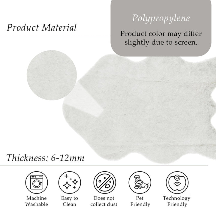 Modern Faux Rabbit White Machine Washable Silk Rug - The Rug Decor