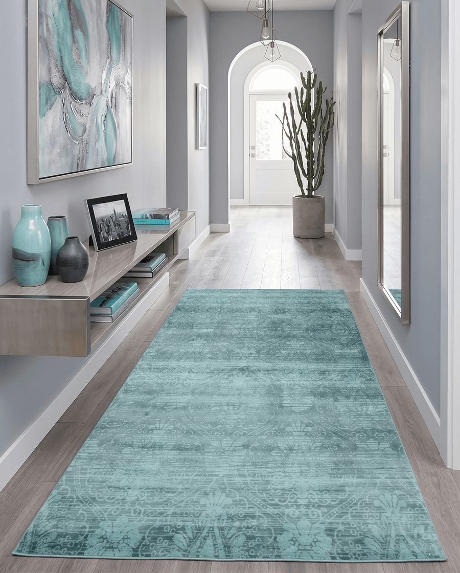 Modern Floral Design Teal Hand Loom Wool and Bamboo Silk 6x10 Area Rug - The Rug Decor
