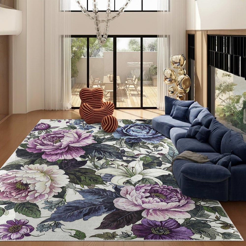 Modern Floral Green Machine Washable Cotton Area Rug - The Rug Decor