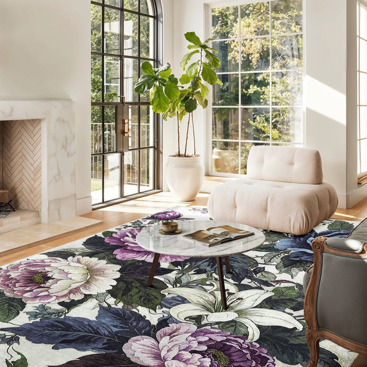 Modern Floral Green Machine Washable Cotton Area Rug - The Rug Decor