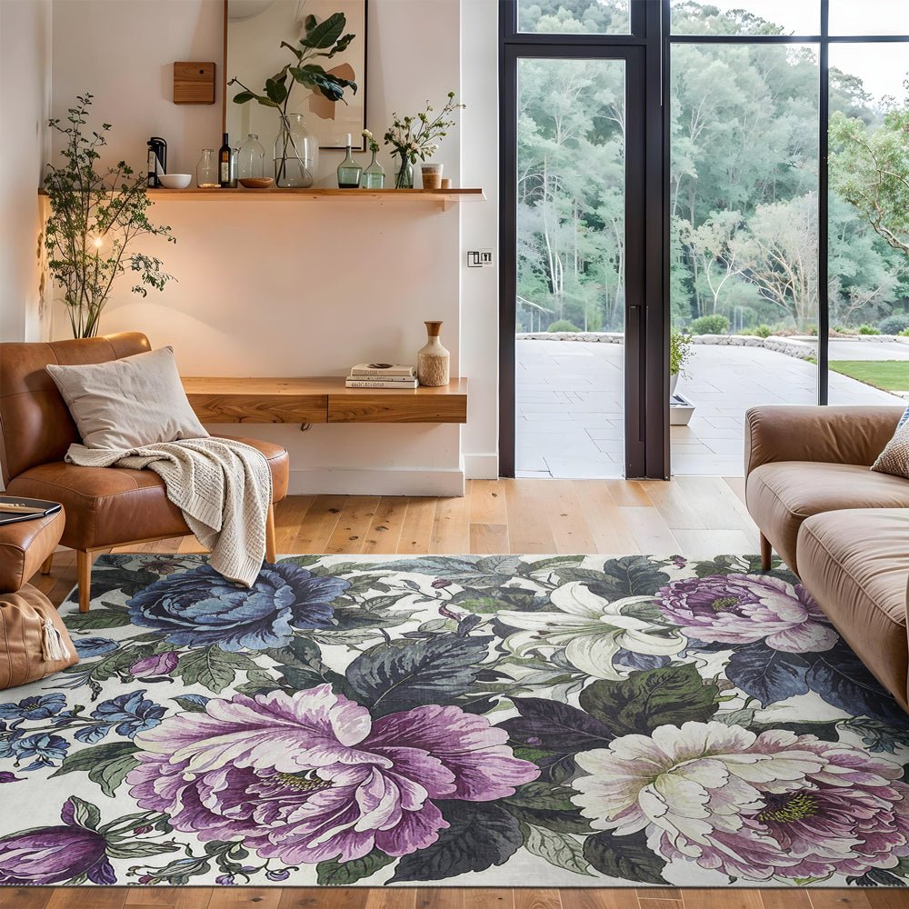 Modern Floral Green Machine Washable Cotton Area Rug - The Rug Decor