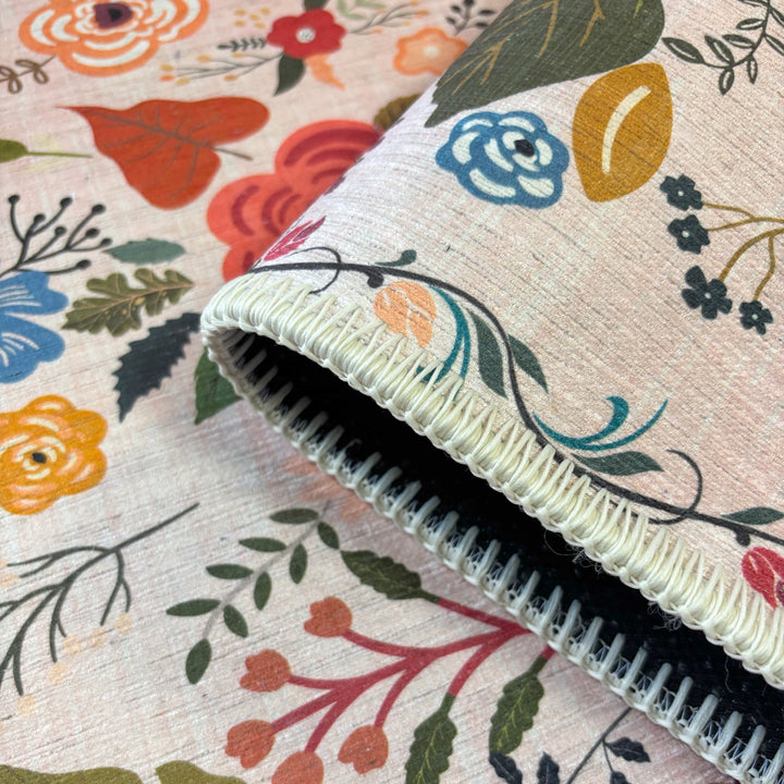 Modern Floral Peach Machine Washable Cotton Area Rug - The Rug Decor