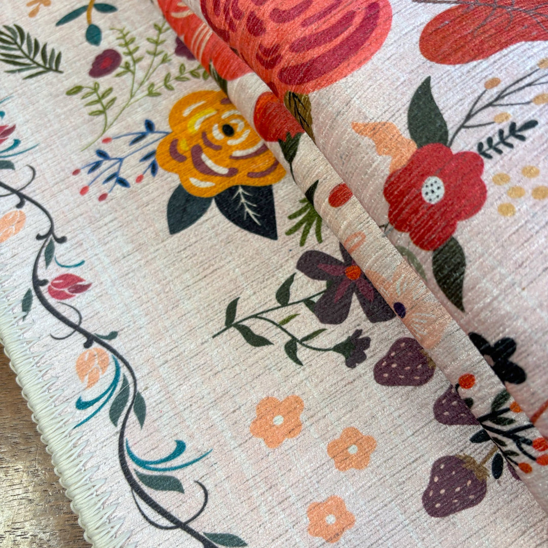 Modern Floral Peach Machine Washable Cotton Area Rug - The Rug Decor