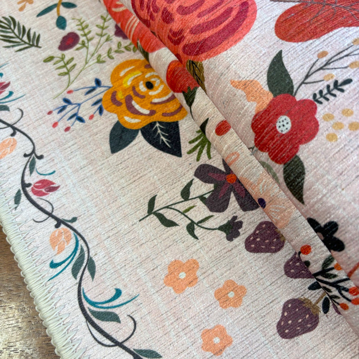 Modern Floral Peach Machine Washable Cotton Area Rug - The Rug Decor