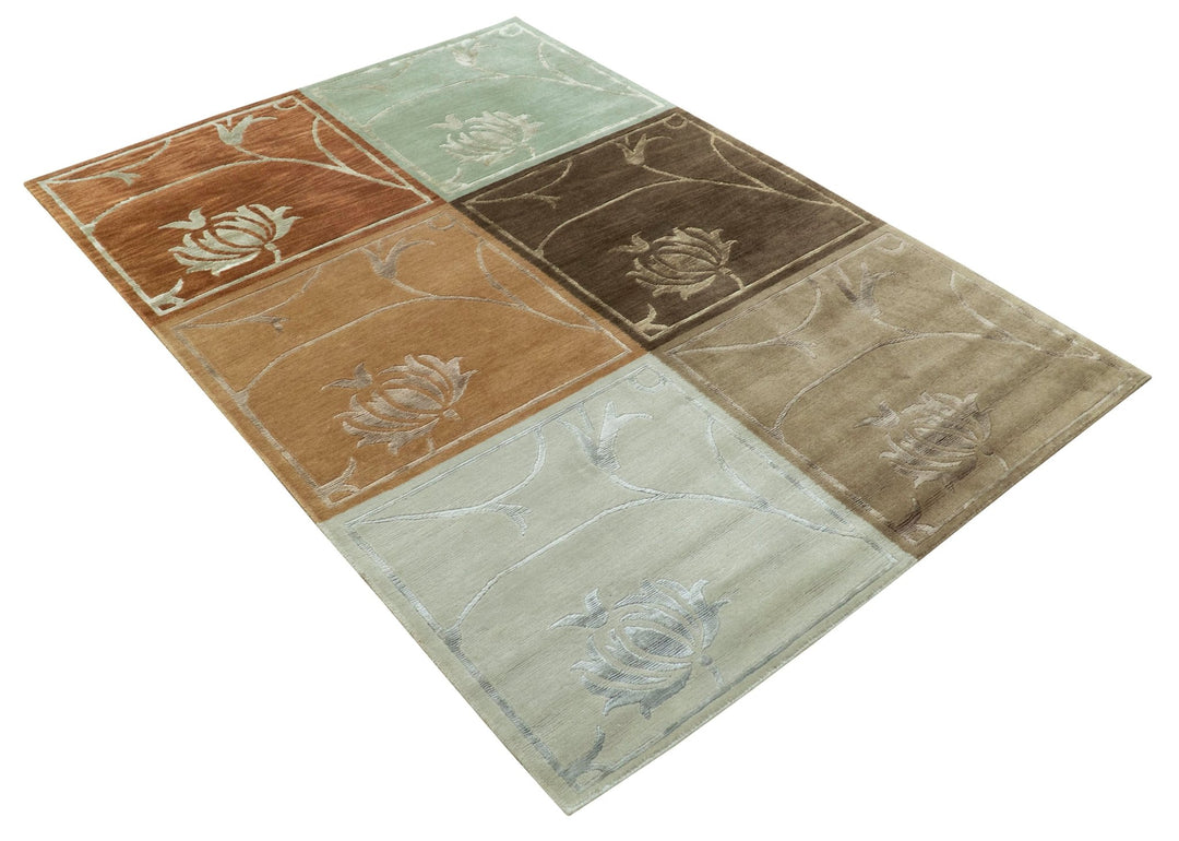 Modern Floral Style Multicolor 4x6 Hand Knotted Wool Area Rug - The Rug Decor