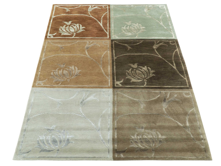 Modern Floral Style Multicolor 4x6 Hand Knotted Wool Area Rug - The Rug Decor
