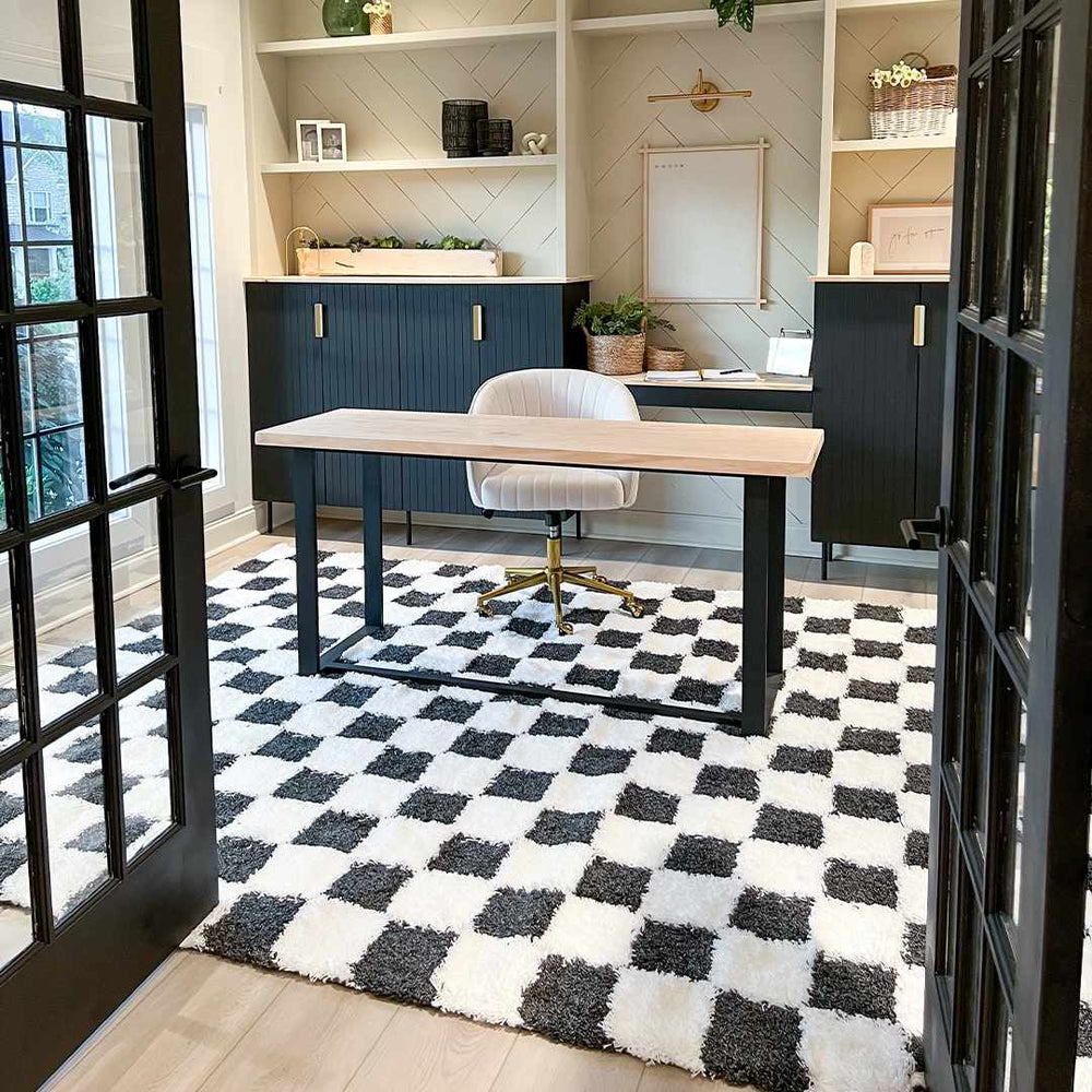 Modern geometric Black and White Checkboard style Plush pile Area Rug - The Rug Decor