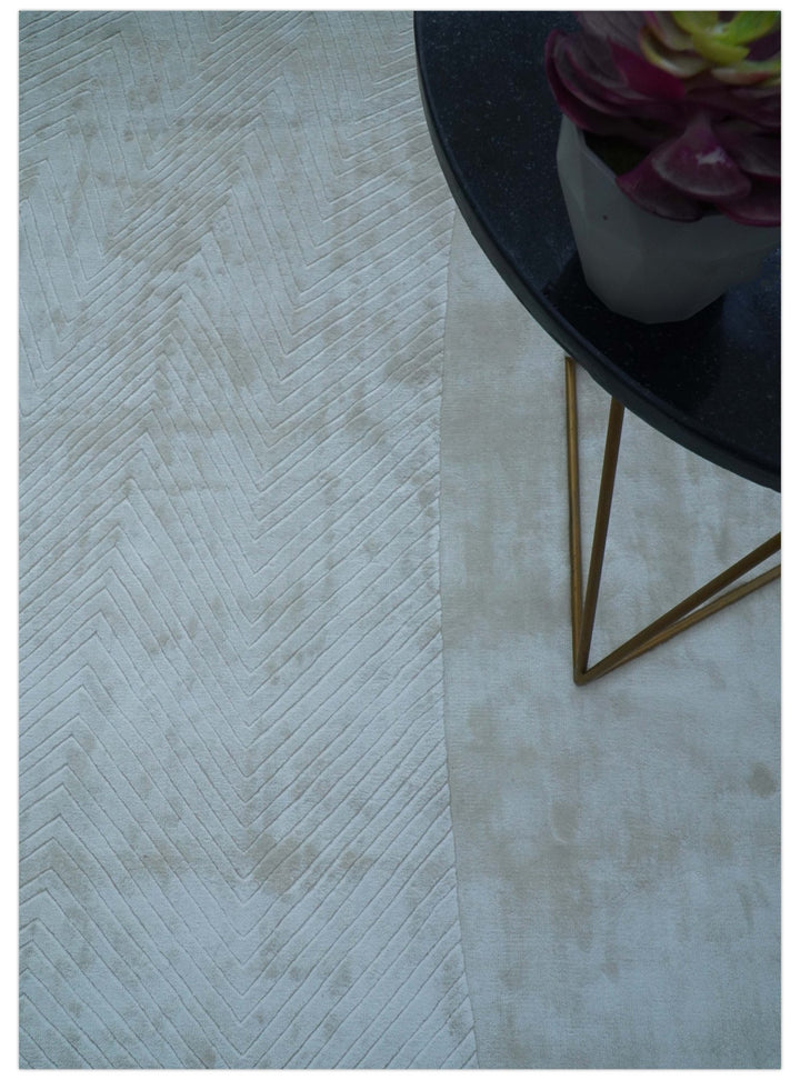 Modern geometric Design Beige Hand Loom 10x13 Art Silk Rug - The Rug Decor