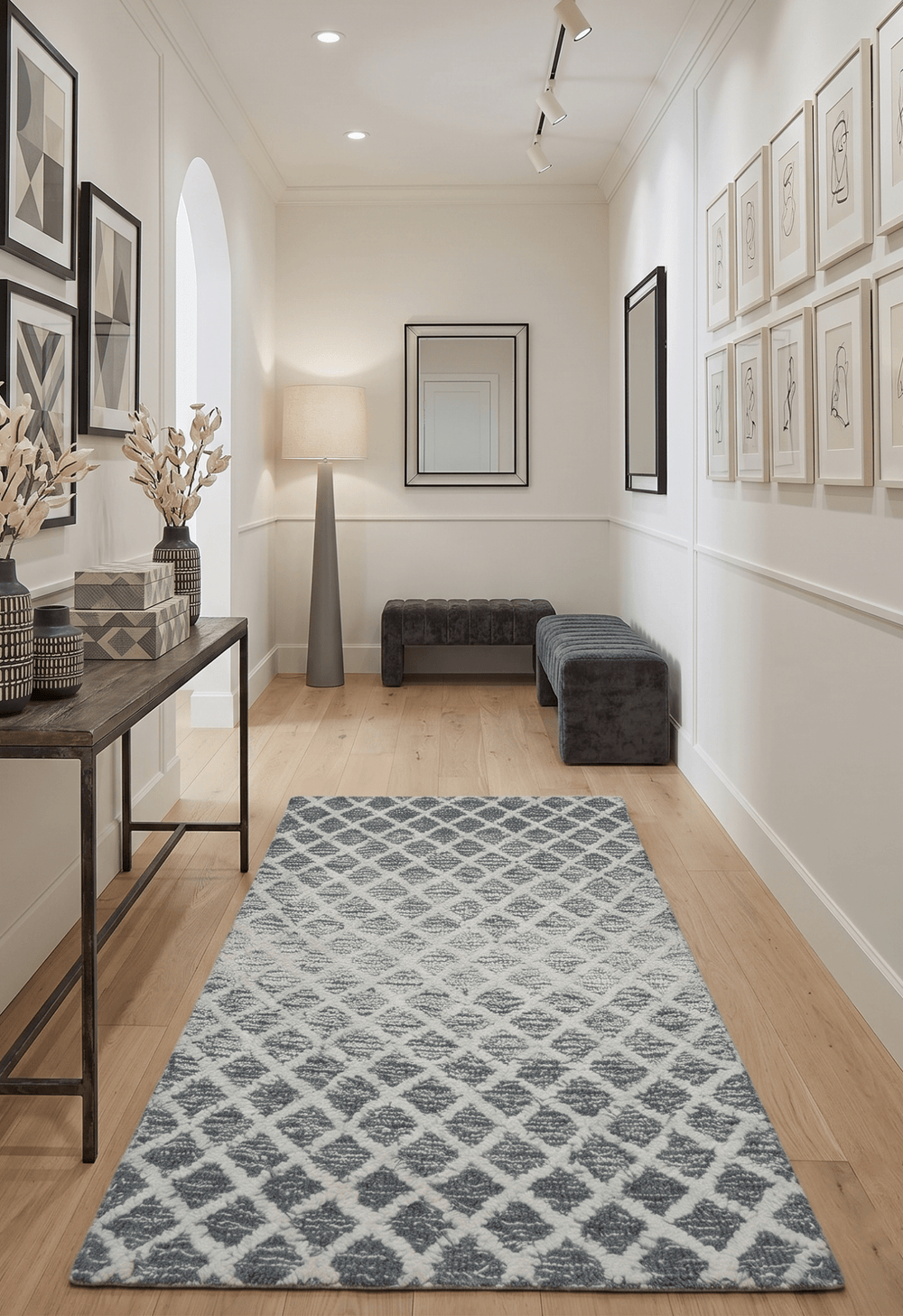 Modern Geometric Ivory and Charcoal Hand Tufted Natural Wool Area Rug - The Rug Decor