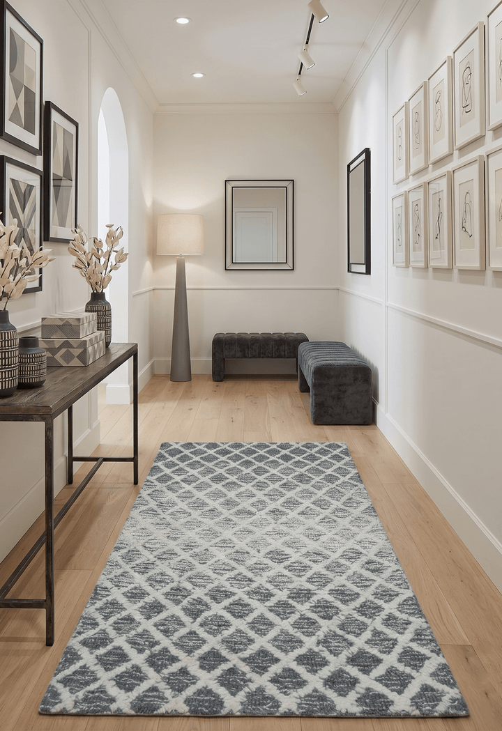 Modern Geometric Ivory and Charcoal Hand Tufted Natural Wool Area Rug - The Rug Decor