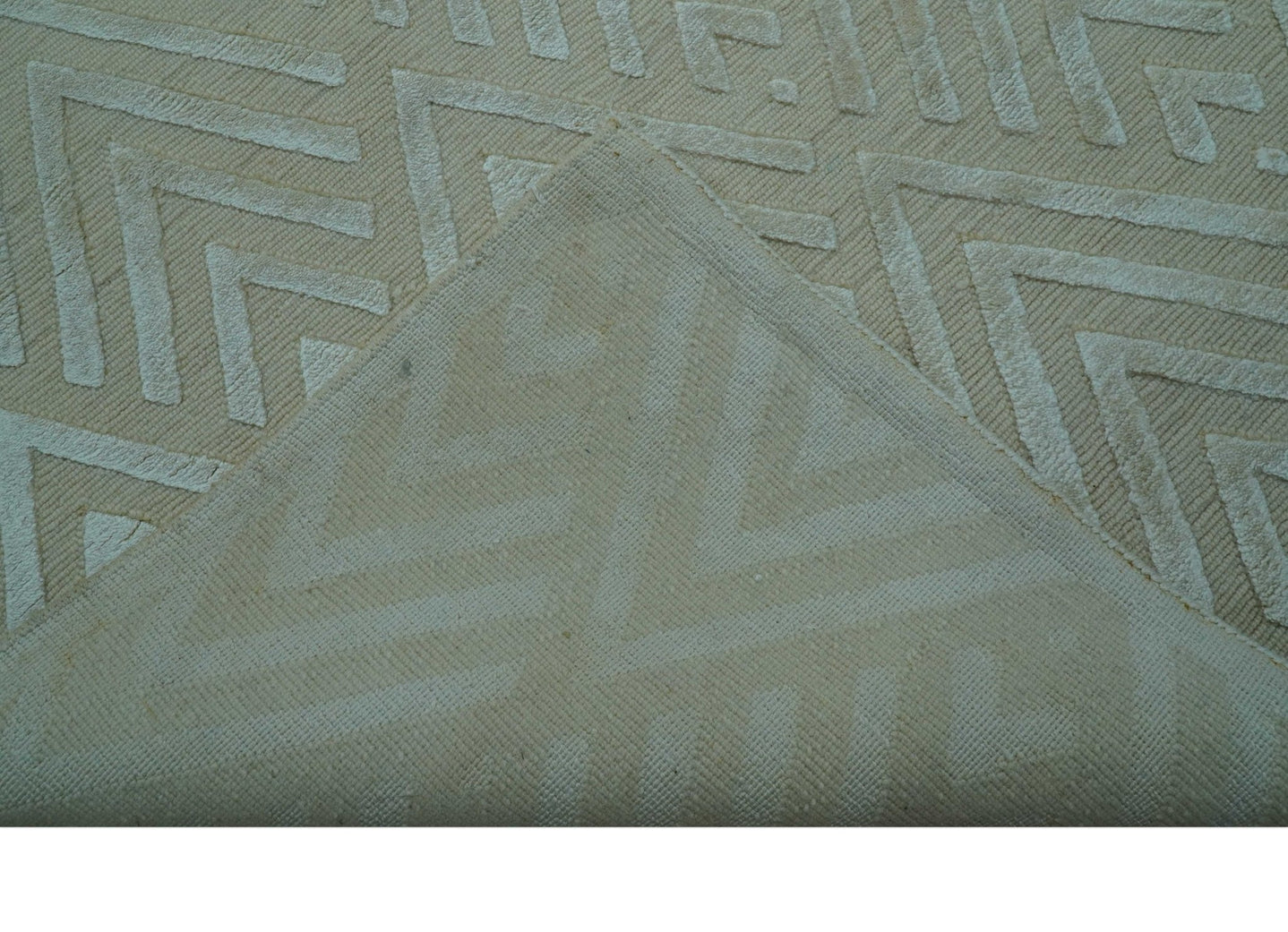 Modern Geometric Pattern Ivory And Beige Hand Knotted 9x12 Area Rug - The Rug Decor