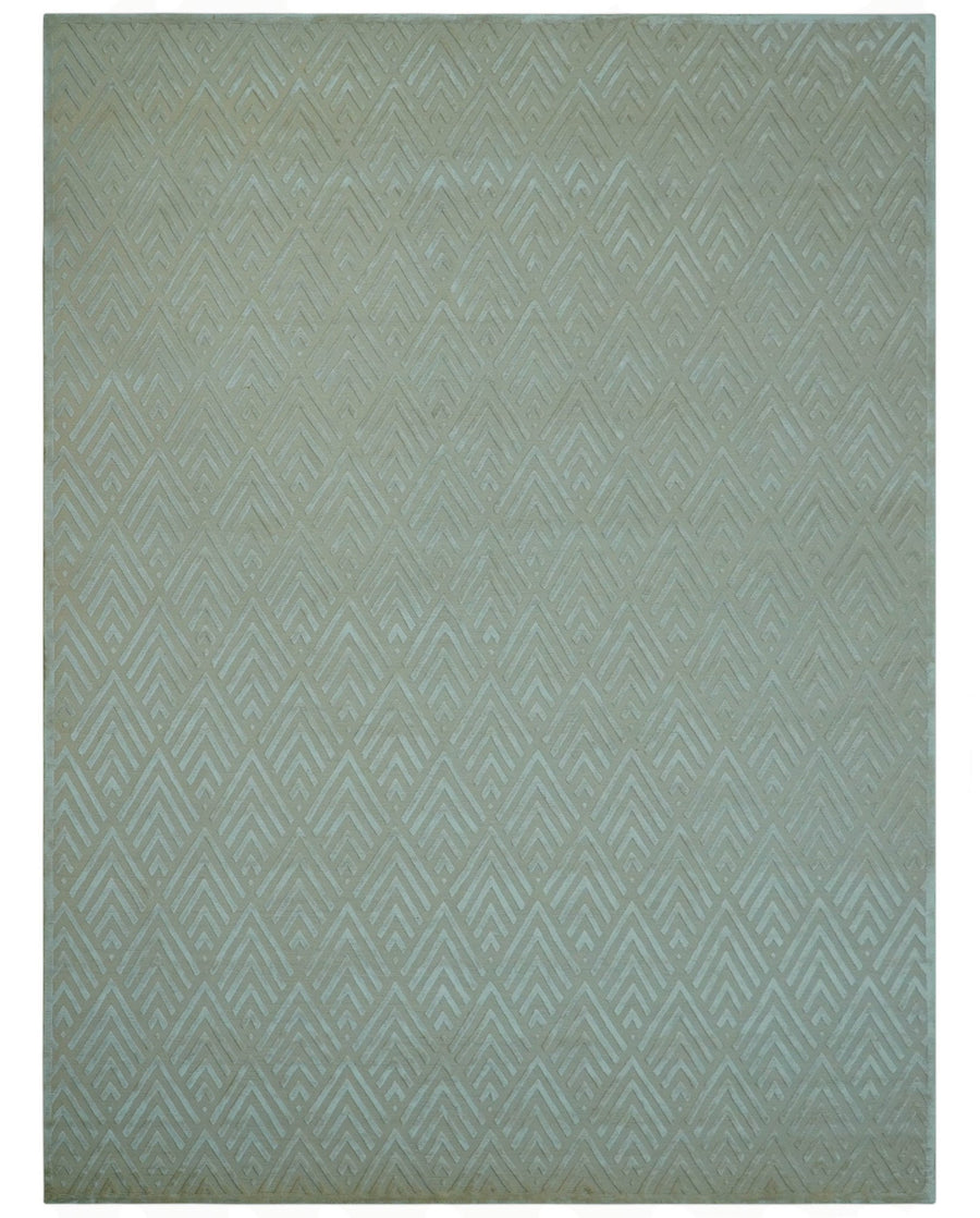 Modern Geometric Pattern Ivory And Beige Hand Knotted 9x12 Area Rug - The Rug Decor