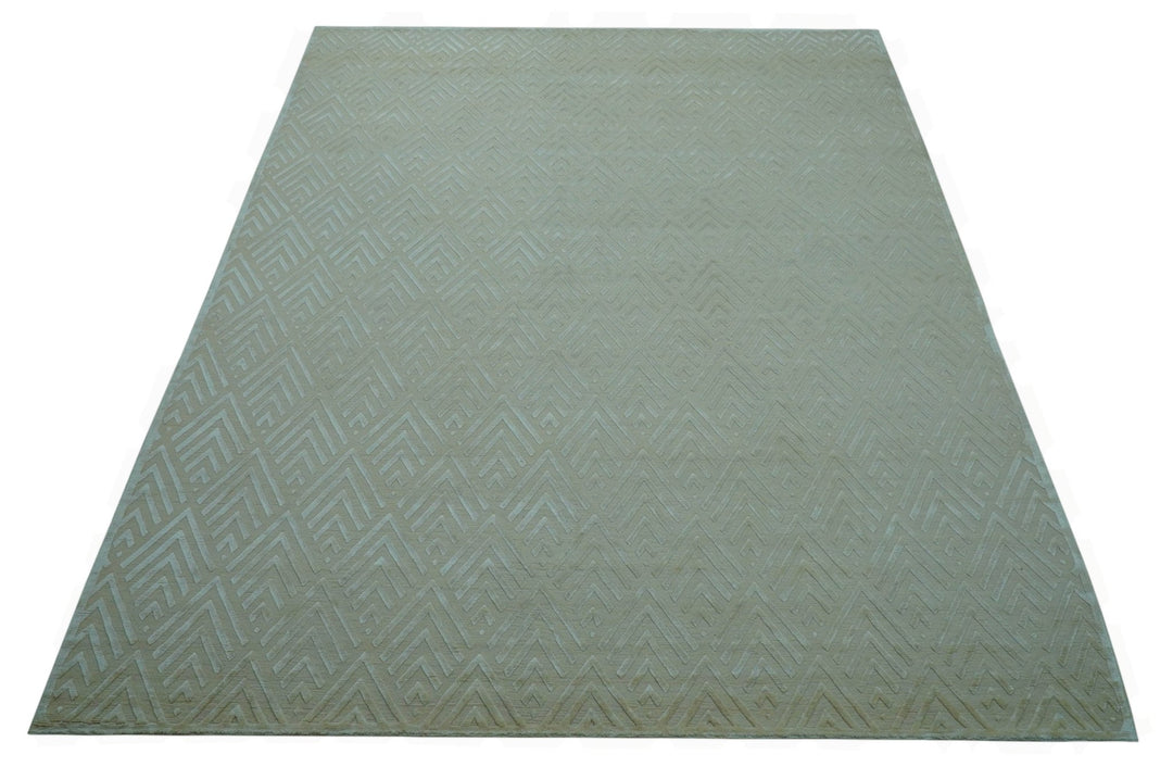 Modern Geometric Pattern Ivory And Beige Hand Knotted 9x12 Area Rug - The Rug Decor