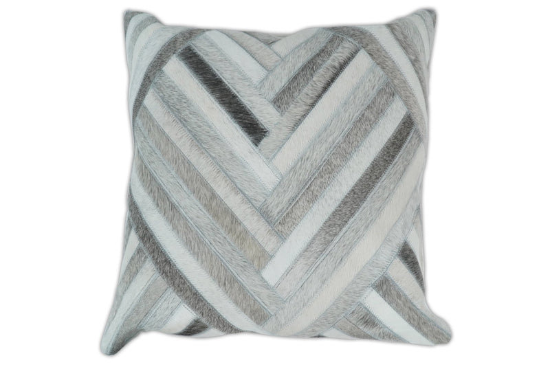 Modern Geometric Silver and Ivory Striped Genuine leather Pillow, Cushion - The Rug Decor