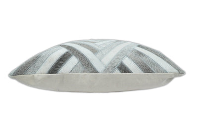 Modern Geometric Silver and Ivory Striped Genuine leather Pillow, Cushion - The Rug Decor