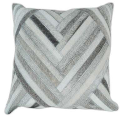 Modern Geometric Silver and Ivory Striped Genuine leather Pillow, Cushion - The Rug Decor