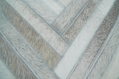 Modern Geometric Silver and Ivory Striped Genuine leather Pillow, Cushion - The Rug Decor