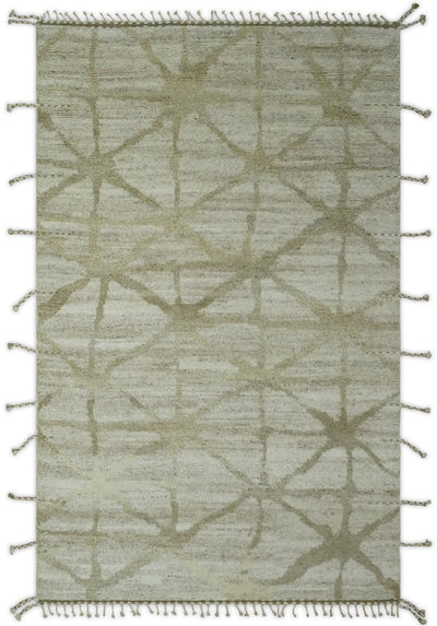 Modern Geometrical 5.3x7.8 Ivory and Beige Hand Knotted wool area rug - The Rug Decor