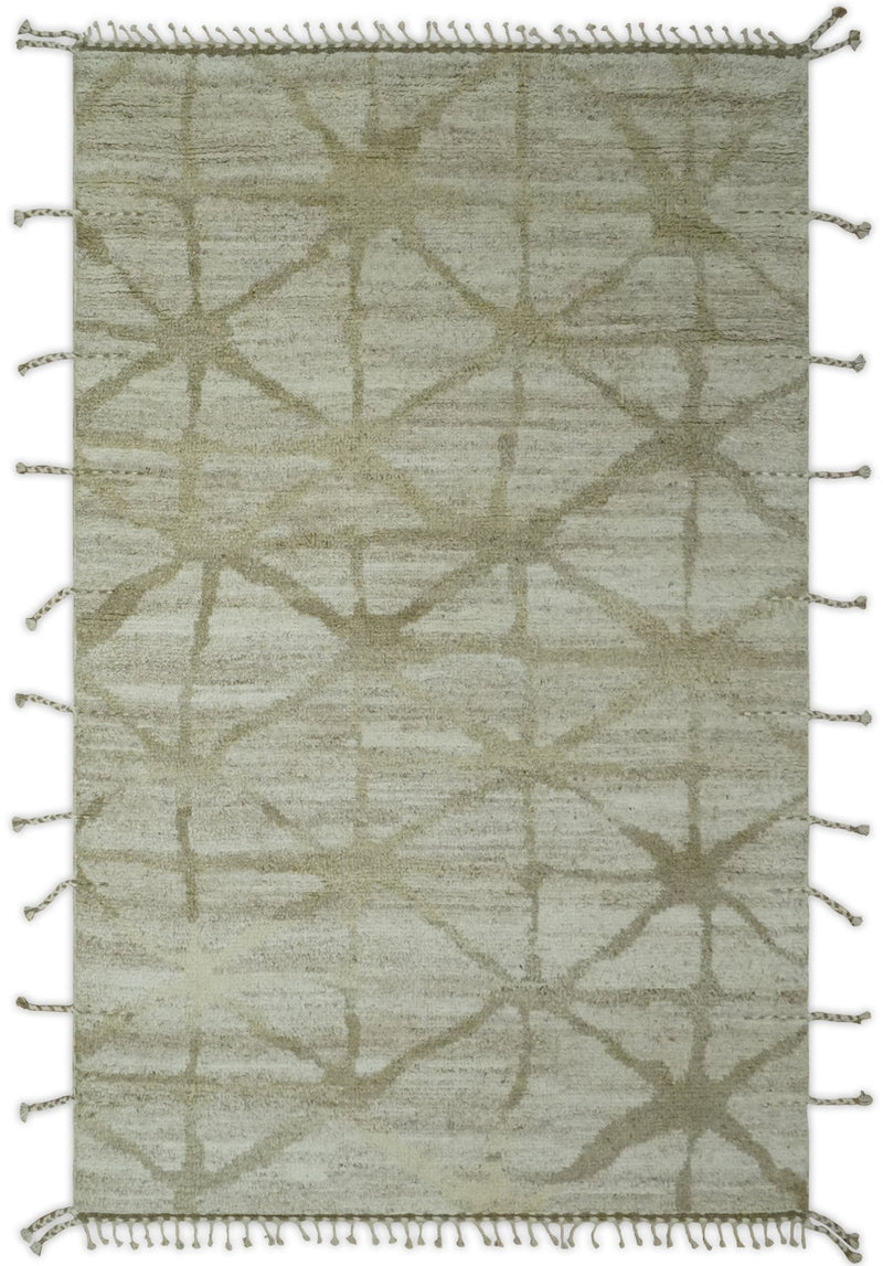 Modern Geometrical 5.3x7.8 Ivory and Beige Hand Knotted wool area rug - The Rug Decor