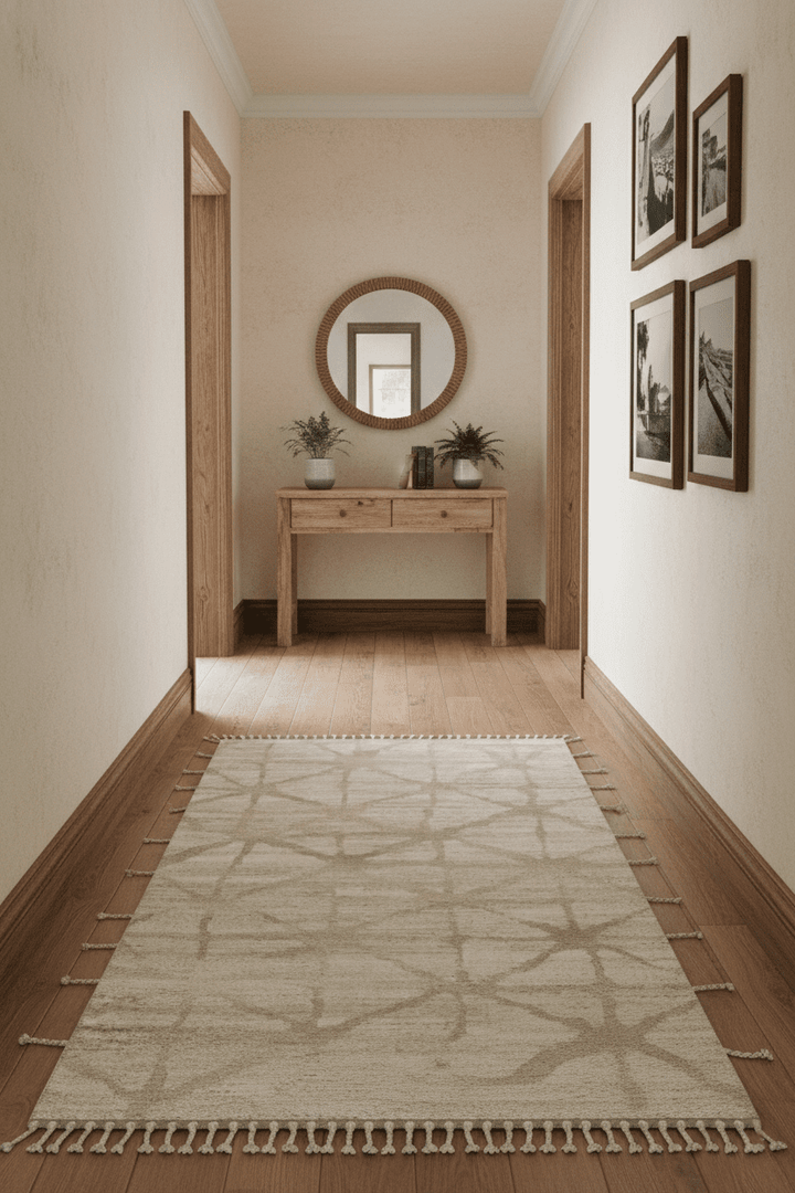 Modern Geometrical 5.3x7.8 Ivory and Beige Hand Knotted wool area rug - The Rug Decor