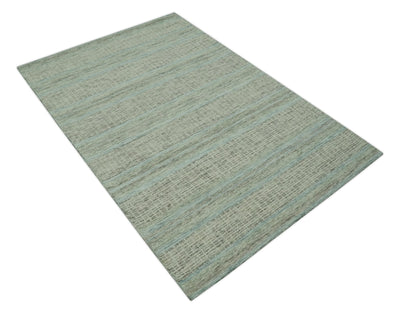 Modern Geometrical 5x7.6 Gray, Teal and Green Stripes Design Hand Tufted wool area rug - The Rug Decor