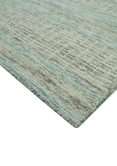 Modern Geometrical 5x7.6 Gray, Teal and Green Stripes Design Hand Tufted wool area rug - The Rug Decor