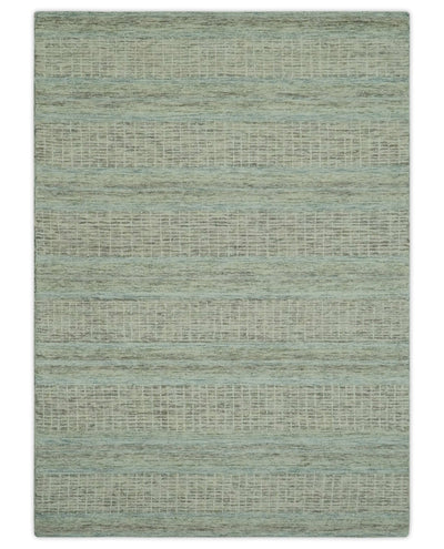 Modern Geometrical 5x7.6 Gray, Teal and Green Stripes Design Hand Tufted wool area rug - The Rug Decor