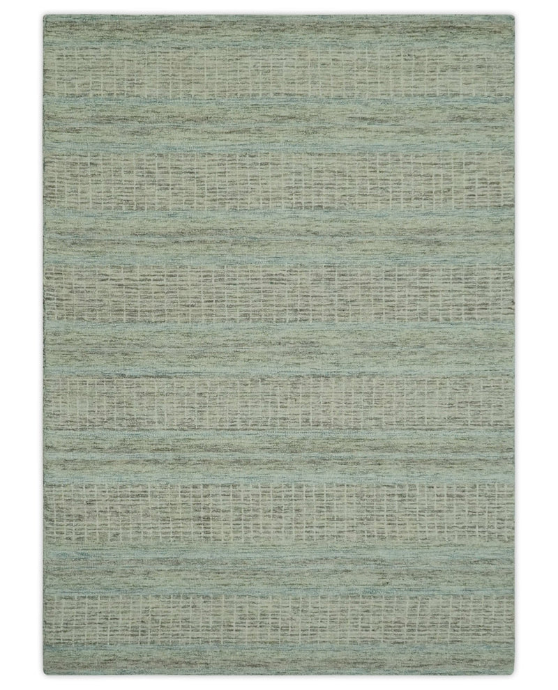 Modern Geometrical 5x7.6 Gray, Teal and Green Stripes Design Hand Tufted wool area rug - The Rug Decor