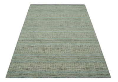 Modern Geometrical 5x7.6 Gray, Teal and Green Stripes Design Hand Tufted wool area rug - The Rug Decor