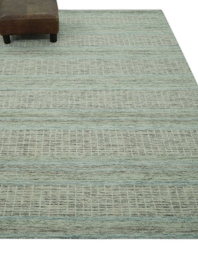 Modern Geometrical 5x7.6 Gray, Teal and Green Stripes Design Hand Tufted wool area rug - The Rug Decor