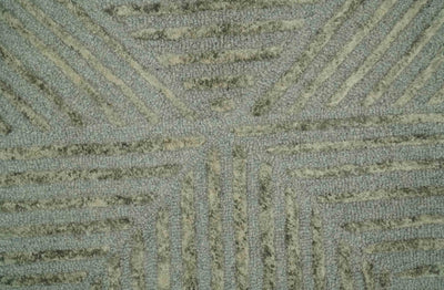 Modern Geometrical 5x8 Gray and Olive Stripes Carved Texture Hand tufted wool rug - The Rug Decor