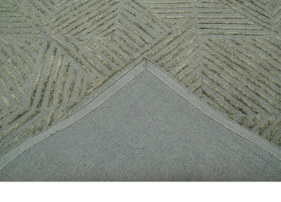 Modern Geometrical 5x8 Gray and Olive Stripes Carved Texture Hand tufted wool rug - The Rug Decor