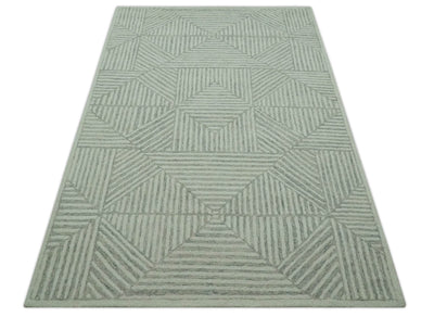 Modern Geometrical 5x8 Ivory, Gray and Beige Stripes Design Hand Tufted wool rug - The Rug Decor