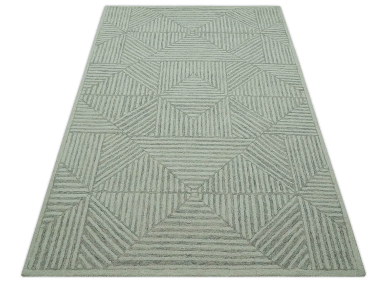 Modern Geometrical 5x8 Ivory, Gray and Beige Stripes Design Hand Tufted wool rug - The Rug Decor