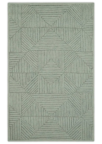 Modern Geometrical 5x8 Ivory, Gray and Beige Stripes Design Hand Tufted wool rug - The Rug Decor