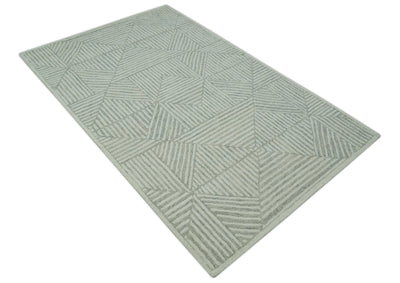 Modern Geometrical 5x8 Ivory, Gray and Beige Stripes Design Hand Tufted wool rug - The Rug Decor