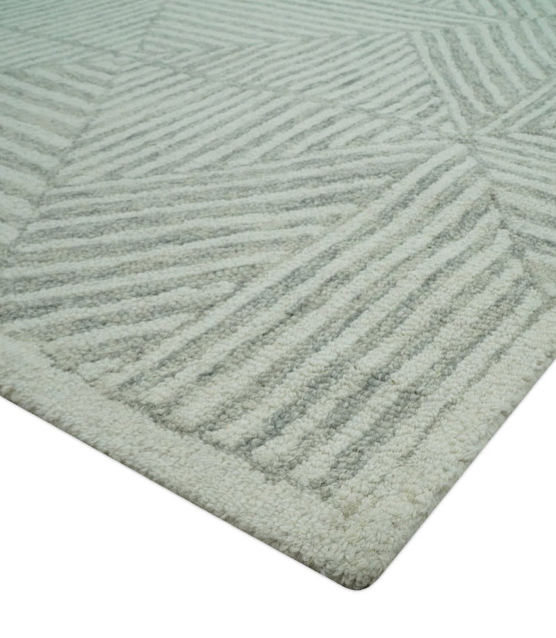 Modern Geometrical 5x8 Ivory, Gray and Beige Stripes Design Hand Tufted wool rug - The Rug Decor