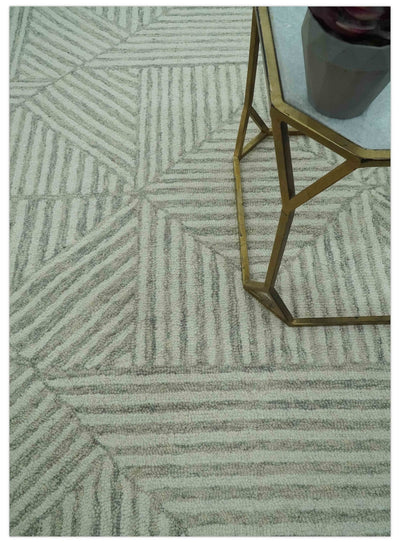 Modern Geometrical 5x8 Ivory, Gray and Beige Stripes Design Hand Tufted wool rug - The Rug Decor