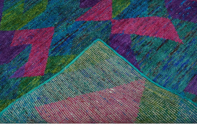 Modern Geometrical 6x8 Blue, Purple, Violet and Green Hand Knotted wool area rug - The Rug Decor