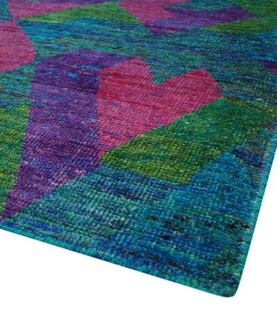 Modern Geometrical 6x8 Blue, Purple, Violet and Green Hand Knotted wool area rug - The Rug Decor