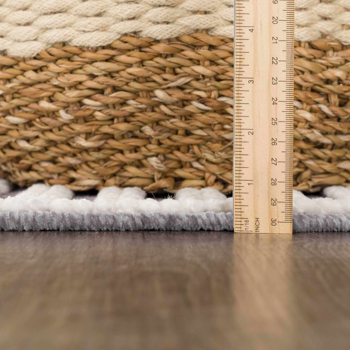Modern Geometrical Arc Texture Ivory and Purple Washable Area Rug - The Rug Decor