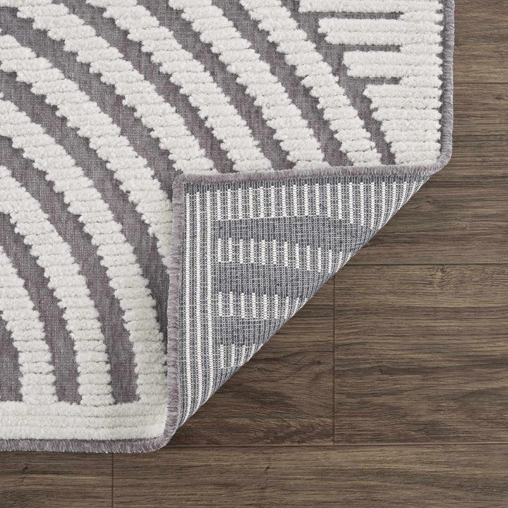 Modern Geometrical Arc Texture Ivory and Purple Washable Area Rug - The Rug Decor